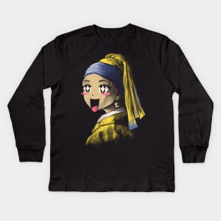 Kawaii with a Pearl Earring Kids Long Sleeve T-Shirt